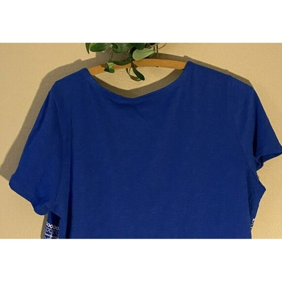 COPY - Talbots T-Shirt Top Size 1X Blue White Embroidered Short Sleeve Crew Nec… - Picture 6 of 7